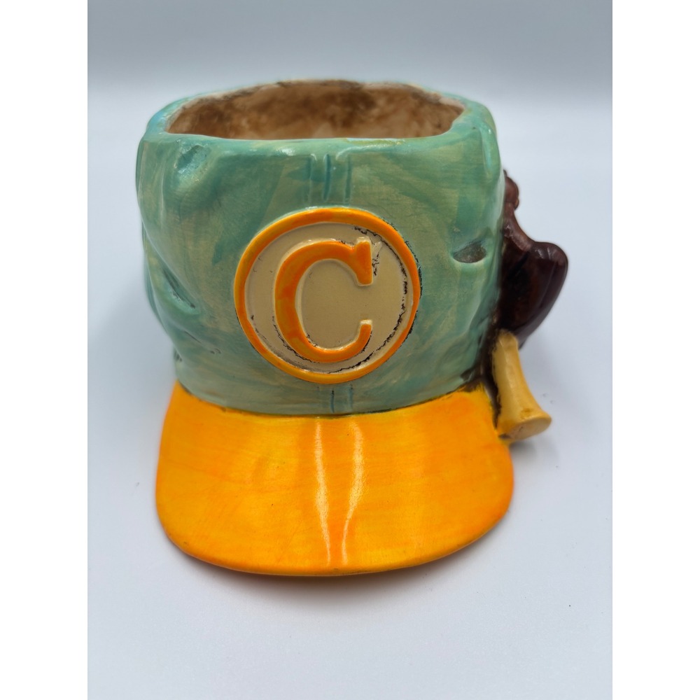 Vintage Japan Baseball Cap Ceramic Planter Teal Orange Glove Bat 55-124